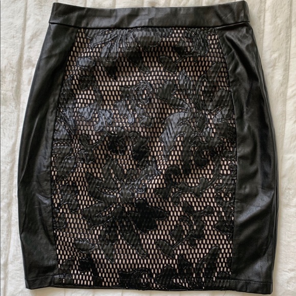 Nikibiki Dresses & Skirts - Black lace faux leather pencil skirt